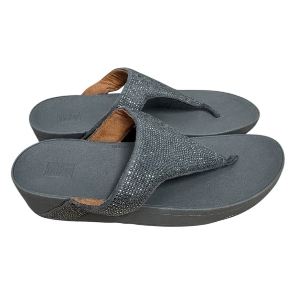 New FitFlop Lottie Glitzy Shimmer Fabric Toe-Thong Sandal Size 11 Pewter - Picture 3 of 7